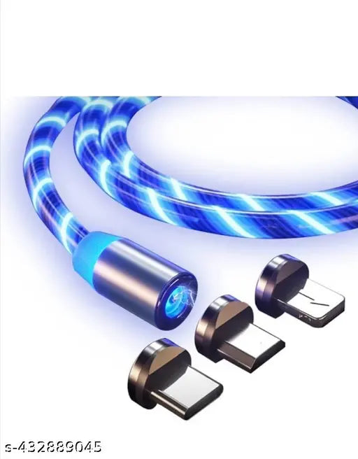 USB 360 Degree Rotation 3 in 1 Fast Charging Data Cable with LED Light